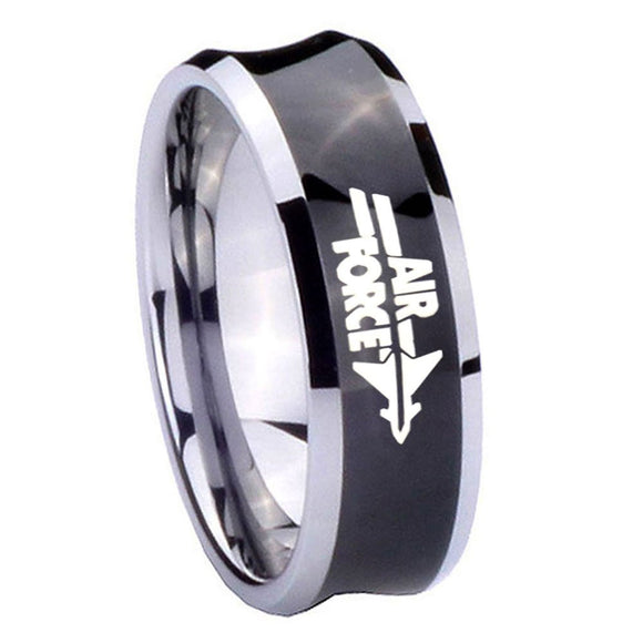 8MM Black Concave Air Force Two Tone Tungsten Carbide Laser Engraved Ring