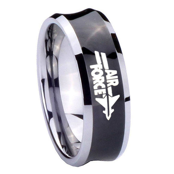 10MM Concave Air Force Tungsten Carbide Black IP Two Tone Men's Ring