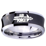 10MM Concave Air Force Tungsten Carbide Black IP Two Tone Men's Ring