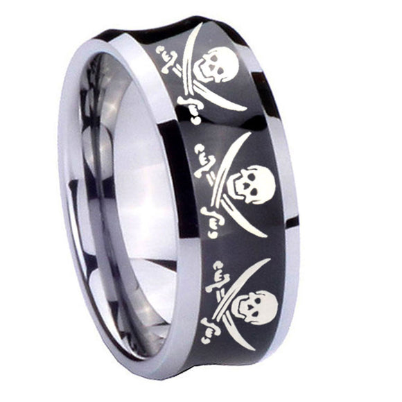 10mm Multiple Skull Pirate Concave Black Tungsten Carbide Custom Ring for Men