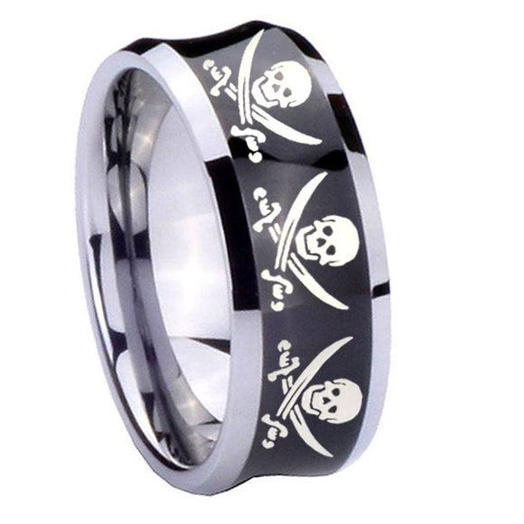 8mm Multiple Skull Pirate Concave Black Tungsten Carbide Wedding Band Mens