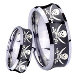 8mm Multiple Skull Pirate Concave Black Tungsten Carbide Wedding Band Mens
