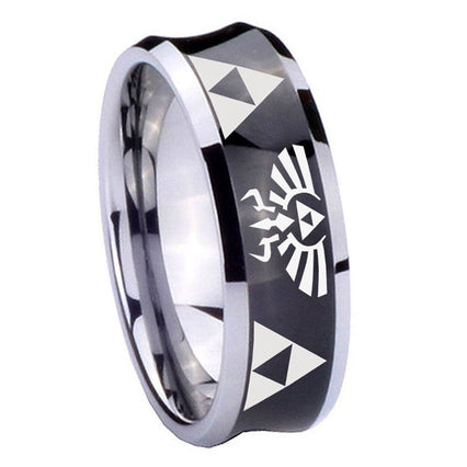 8mm Legend of Zelda Concave Black Tungsten Carbide Mens Ring Personalized