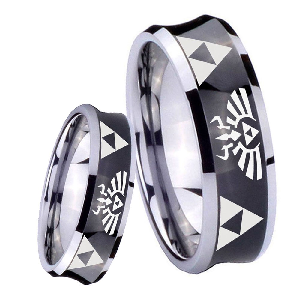 8mm Legend of Zelda Concave Black Tungsten Carbide Mens Ring Personalized
