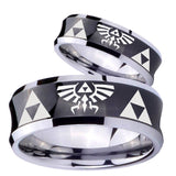 His Hers Legend of Zelda Concave Black Tungsten Wedding Engraving Ring Set