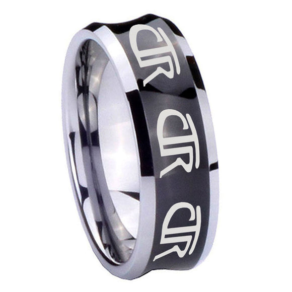 10mm Multiple CTR Concave Black Tungsten Carbide Engraved Ring