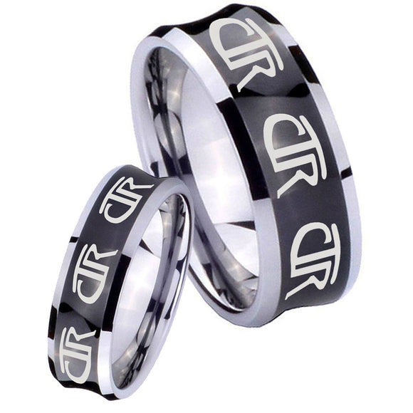 Bride and Groom Multiple CTR Concave Black Tungsten Carbide Anniversary Ring Set