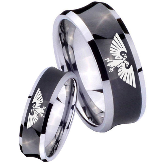 Bride and Groom Aquila Concave Black Tungsten Carbide Bands Ring Set