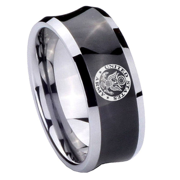 8mm U.S. Army Concave Black Tungsten Carbide Custom Ring for Men