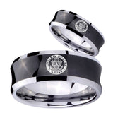 His and Hers U.S. Army Concave Black Tungsten Mens Ring Engraved Set