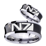 His and Hers N7 Design Concave Black Tungsten Mens Ring Engraved Set