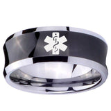 10mm Medical Alert Concave Black Tungsten Carbide Men's Band Ring