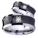 Bride and Groom Spiderman Concave Black Tungsten Mens Ring Personalized Set