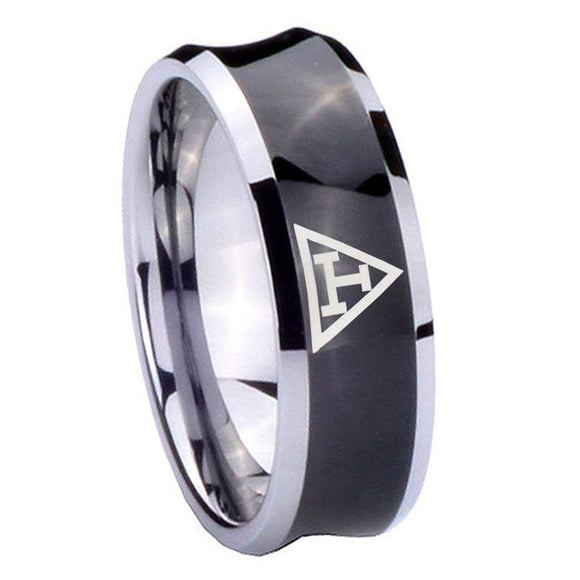 8mm Masonic Triple Concave Black Tungsten Carbide Custom Mens Ring
