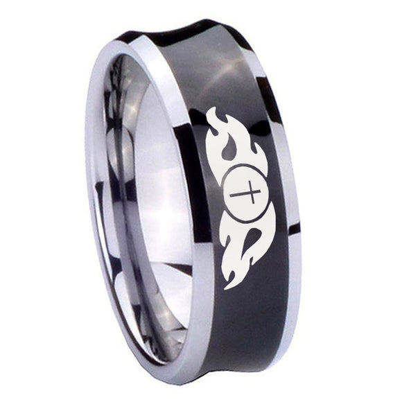 8mm Flamed Cross Concave Black Tungsten Carbide Mens Bands Ring