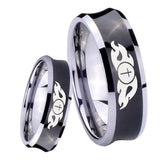 8mm Flamed Cross Concave Black Tungsten Carbide Mens Bands Ring