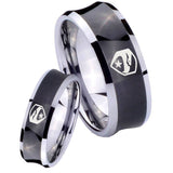 Bride and Groom GI Joe Eagle Concave Black Tungsten Mens Engagement Ring Set