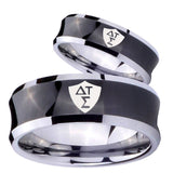 Bride and Groom Greek CTR Concave Black Tungsten Men's Engagement Ring Set