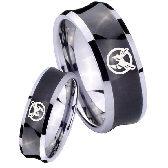 Bride and Groom Honey Bee Concave Black Tungsten Carbide Mens Promise Ring Set