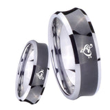 8mm Music & Heart Concave Black Tungsten Carbide Mens Anniversary Ring