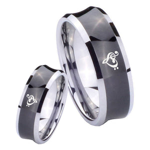 Bride and Groom Music & Heart Concave Black Tungsten Men's Wedding Band Set