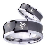 Bride and Groom Music & Heart Concave Black Tungsten Men's Wedding Band Set