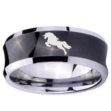 10mm Horse Concave Black Tungsten Carbide Custom Mens Ring