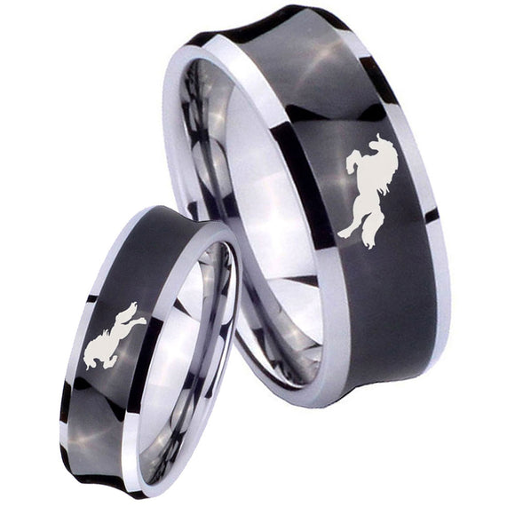 Bride and Groom Horse Concave Black Tungsten Carbide Men's Promise Rings Set