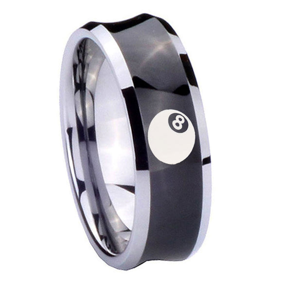 10mm 8 Ball Concave Black Tungsten Carbide Mens Wedding Ring