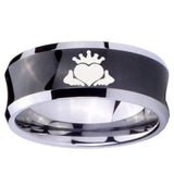 10mm Claddagh Design Concave Black Tungsten Carbide Men's Wedding Ring