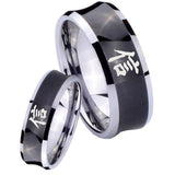 Bride and Groom Kanji Faith Concave Black Tungsten Carbide Mens Wedding Band Set