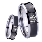 8mm Kanji Prayer Concave Black Tungsten Carbide Mens Ring Personalized