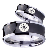 His Hers Magic The Gathering Concave Black Tungsten Personalized Ring Set