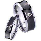 Bride and Groom Masonic Yod Concave Black Tungsten Carbide Wedding Band Ring Set