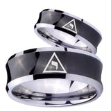 Bride and Groom Masonic Yod Concave Black Tungsten Carbide Wedding Band Ring Set