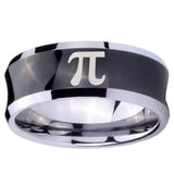 10mm Math Pi Concave Black Tungsten Carbide Custom Mens Ring