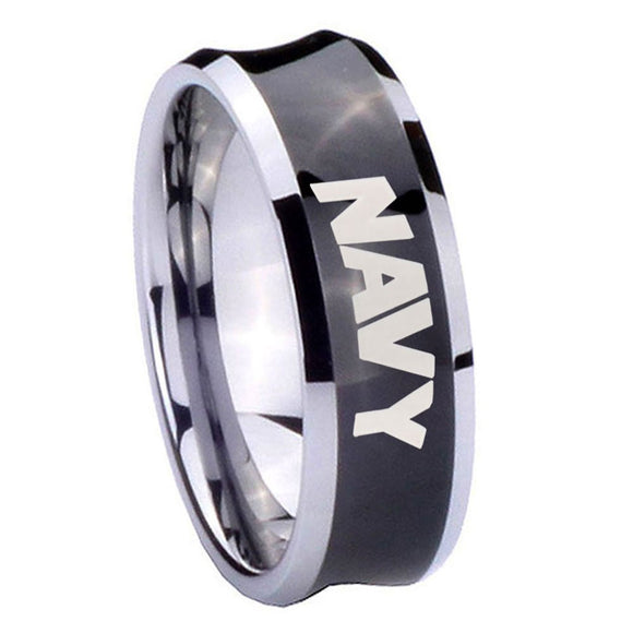 8mm Navy Concave Black Tungsten Carbide Wedding Engraving Ring