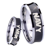 8mm Navy Concave Black Tungsten Carbide Wedding Engraving Ring