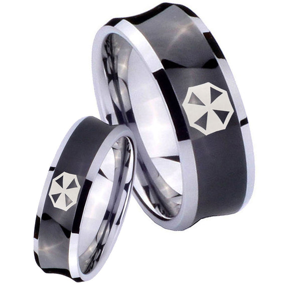 His and Hers Resident Evil Concave Black Tungsten Mens Anniversary Ring Set