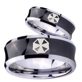 His and Hers Resident Evil Concave Black Tungsten Mens Anniversary Ring Set