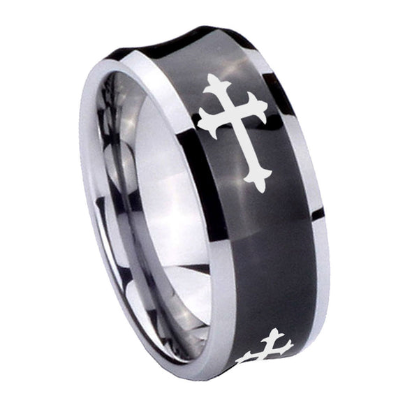 10mm Christian Cross Religious Concave Black Tungsten Carbide Men's Engagement Band