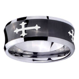 10mm Christian Cross Religious Concave Black Tungsten Carbide Men's Engagement Band