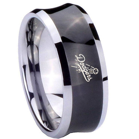 8mm LA Dogers MLB Baseball Concave Black Tungsten Carbide Men's Engagement Band