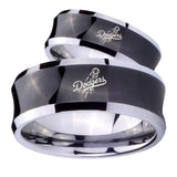 His and Hers LA Dogers MLB Baseball Concave Black Tungsten Rings for Men Set