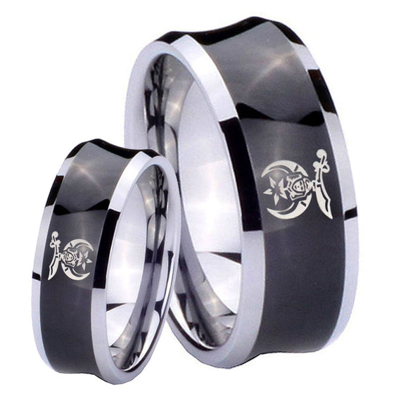 Bride and Groom Masonic Shriners Concave Black Tungsten Wedding Band Ring Set