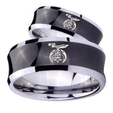 Bride and Groom Masonic Shriners Concave Black Tungsten Wedding Band Ring Set