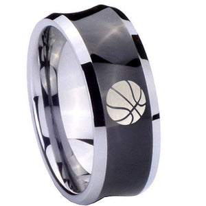 8mm Basketball Concave Black Tungsten Carbide Men's Engagement Band