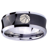 10mm Basketball Concave Black Tungsten Carbide Mens Ring Personalized