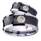 Bride and Groom Basketball Concave Black Tungsten Carbide Rings for Men Set