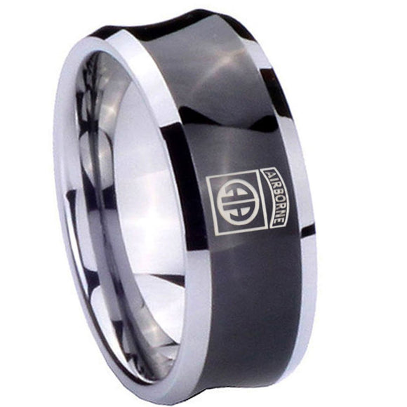 8mm Army Airborn Concave Black Tungsten Carbide Mens Engagement Ring